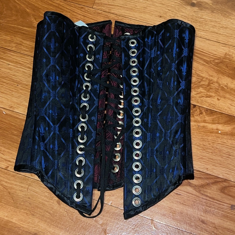 Vintage Black&red corset blue & black corset floral print reversible 2in1 XXS-XS - Picture 5 of 6